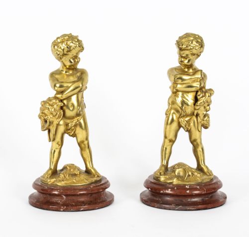 Antique Pair French Ormolu Bronze Cherubs by Louis Kley 19th C
