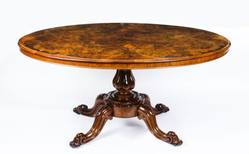 Antique Victorian Burr Walnut Oval Loo Table 19th Century
