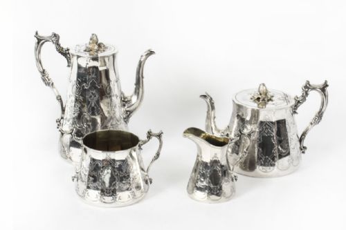 Antique 4 Piece Tea Coffee Service by Elkington 19th Century
