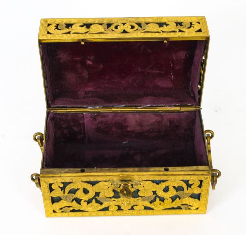 fig 3. Antique Pierced Brass Palais Royal Porcelain Mounted Casket 19th C