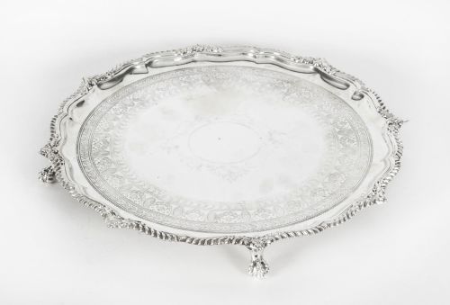 Antique English Victorian Silver Plated Salver James Dixon 19th Century
