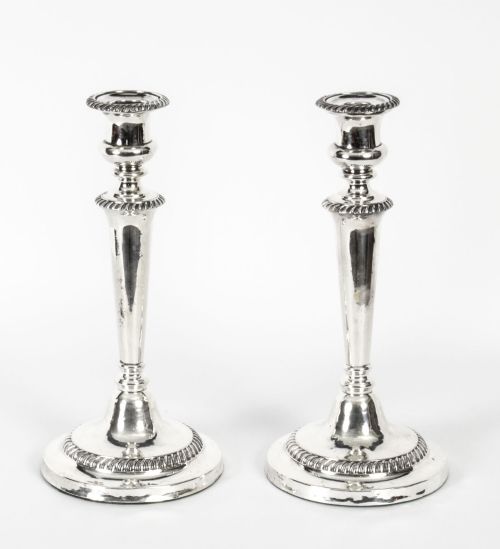 Antique Pair Old Sheffield Silver Plated Candlesticks Early 19th C
