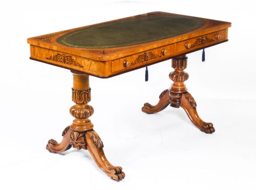 Antique Satinwood Library Writing Table Desk Gillows Manner Early 19th C
