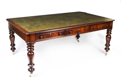 Antique 6ft Victorian Flame Mahogany Writing Table C 1860 19th C
