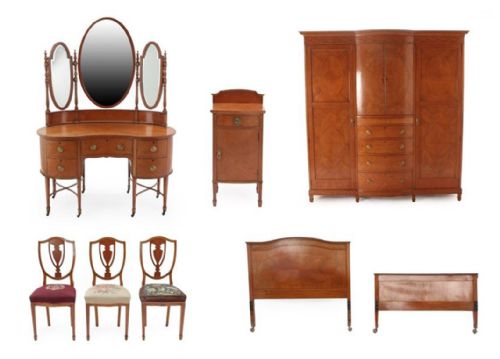 Antique Seven Piece Satinwood Bedroom Suite 19th Century