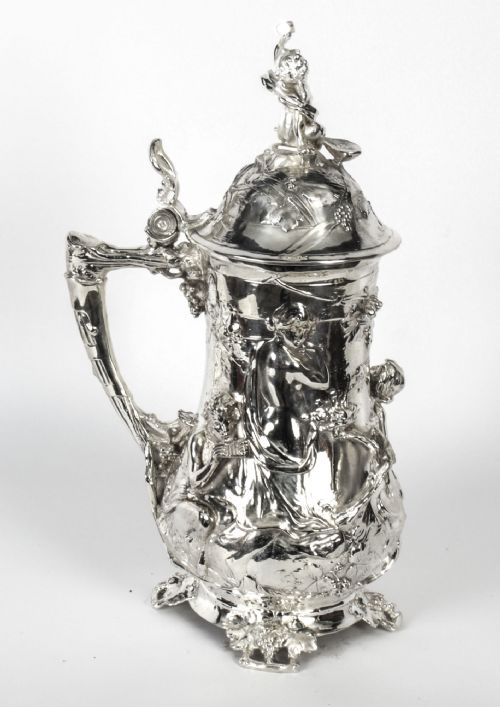Antique Large Silver Plated Beer Stein Art Nouveau Circa 1920
