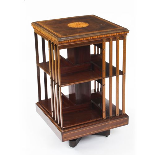 Antique Edwardian Revolving Bookcase Flame Mahogany C.1900
