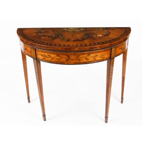 Antique George III Satinwood Demi-lune Card Console Table 19th C
