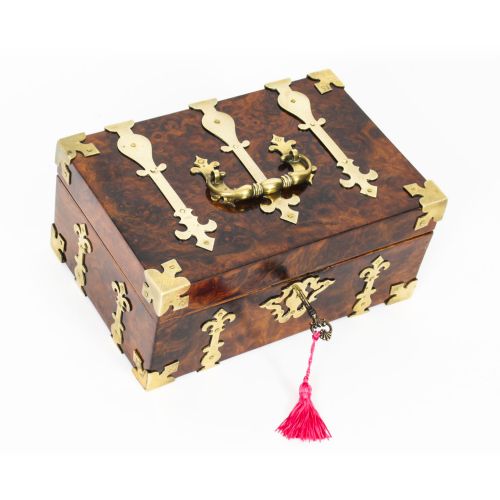 Antique Queen Anne Figured Walnut & Cut Brass Box Casket 18th Century
