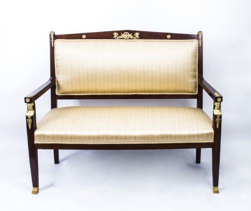 Antique French Empire Ormolu Mounted Mahogany Sofa C.1900
