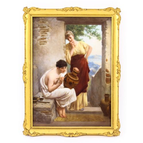 Antique Berlin Kpm Plaque 'Kunst Bringt Gunst Signed Knouller Ca 1880
