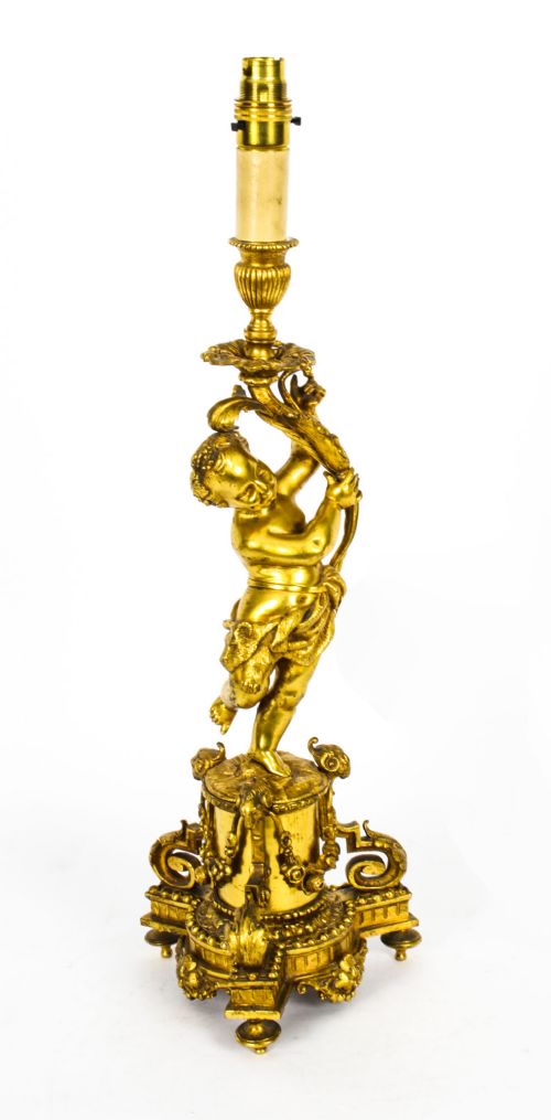 Antique French Ormolu Cherub Table Lamp Louis Xvi Style C.1900

