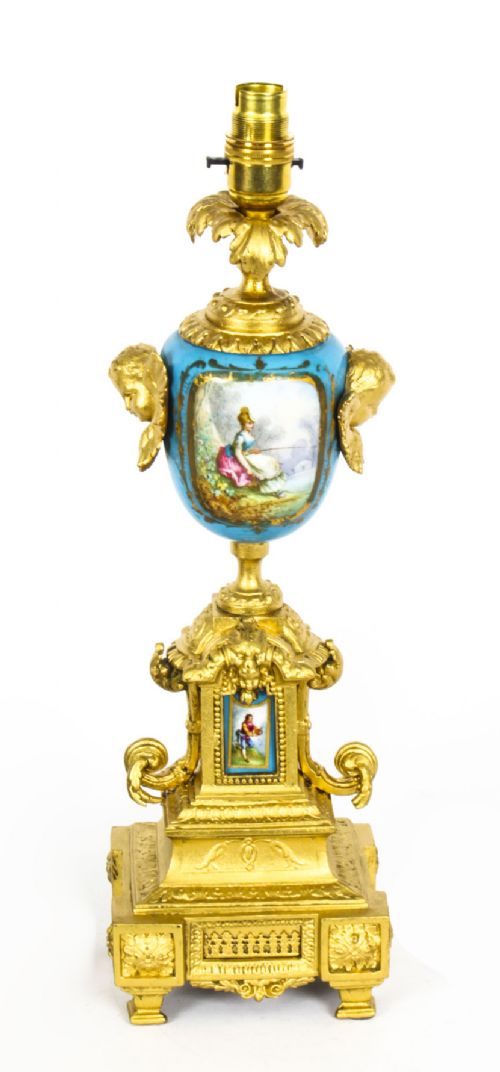 Antique Sevres Porcelain & Gilded Table Lamp 19th C
