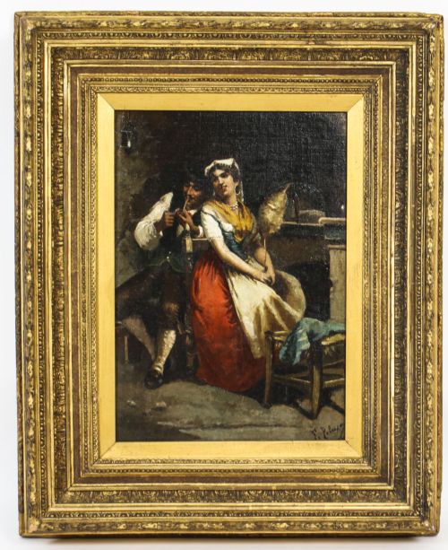 Antique Italian Oil Painting Francesco Peluso 19th Century
