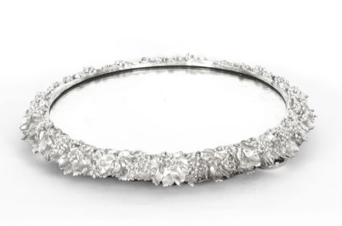 fig 2. Antique Silver Plated Mirrored Top Victorian Cake Stand 19th C