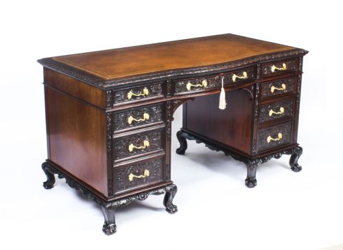 Antique Edwardian Mahogany Serpentine Kneehole Desk Circa 1900
