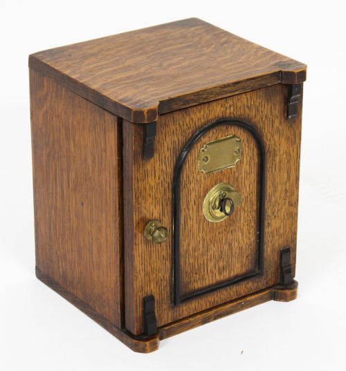 Antique Victorian Oak Novelty Cigar Humidor Box C1870
