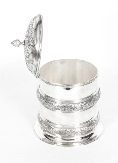 ANTIQUE SILVER PLATE DRUM BISCUIT BOX ELKINGTON CO 19TH CENTURY - ADDITIONAL PHOTO 3