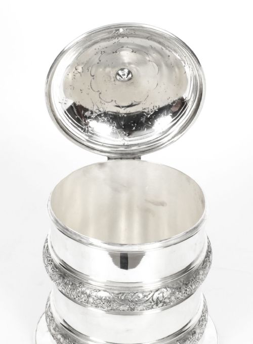 ANTIQUE SILVER PLATE DRUM BISCUIT BOX ELKINGTON CO 19TH CENTURY - ADDITIONAL PHOTO 4