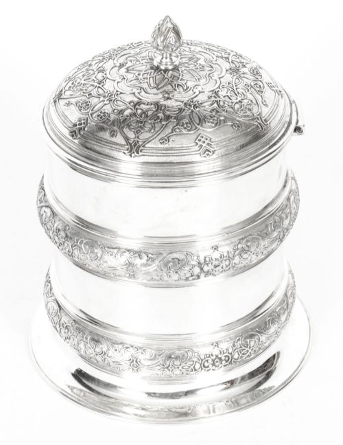 ANTIQUE SILVER PLATE DRUM BISCUIT BOX ELKINGTON CO 19TH CENTURY - ADDITIONAL PHOTO 5