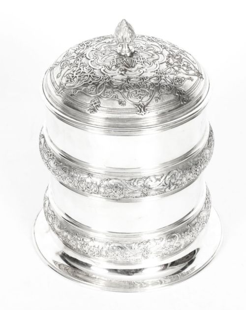 ANTIQUE SILVER PLATE DRUM BISCUIT BOX ELKINGTON CO 19TH CENTURY - ADDITIONAL PHOTO 6