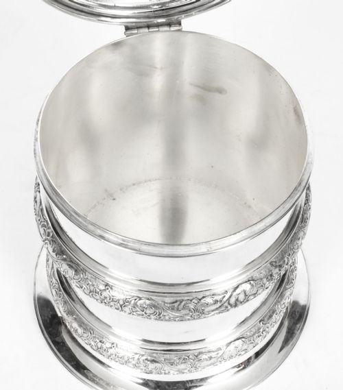 ANTIQUE SILVER PLATE DRUM BISCUIT BOX ELKINGTON CO 19TH CENTURY - ADDITIONAL PHOTO 11