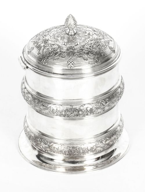 ANTIQUE SILVER PLATE DRUM BISCUIT BOX ELKINGTON CO 19TH CENTURY - ADDITIONAL PHOTO 12