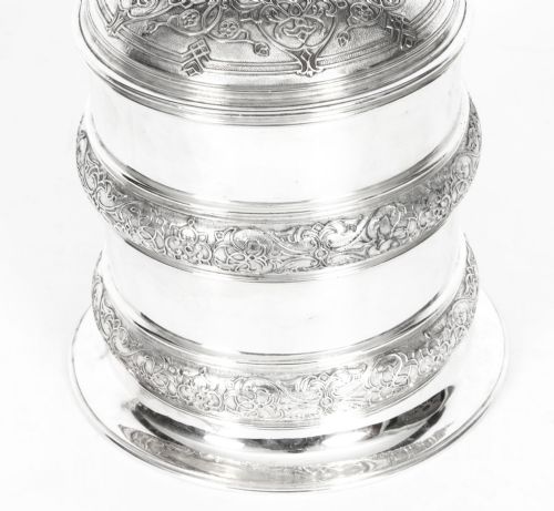 ANTIQUE SILVER PLATE DRUM BISCUIT BOX ELKINGTON CO 19TH CENTURY - ADDITIONAL PHOTO 13