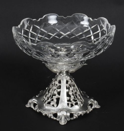 Antique Victorian Silver-plate & Cut Crystal Centerpiece 19th C
