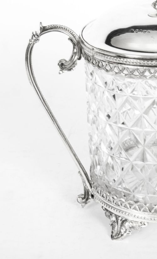 fig 2. Antique Silver Plate and Cut Glass Biscuit Box Sheffield 19th Century