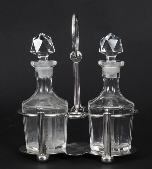 Antique Victorian Silver Plated 2 Bottle Cruet Set Circa 1880
