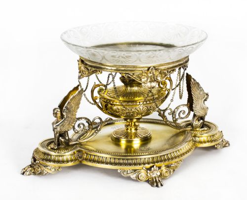 Antique Victorian Silver Gilt Centrepiece Glass Elkington & Co 19th C
