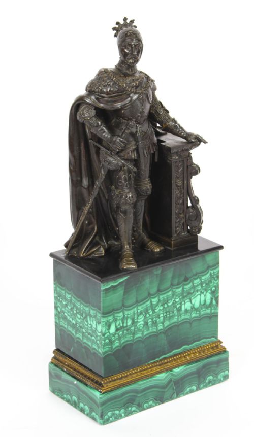 Antique French Malachite & Bronze Sculpture of a Knight in Armour 19th C
