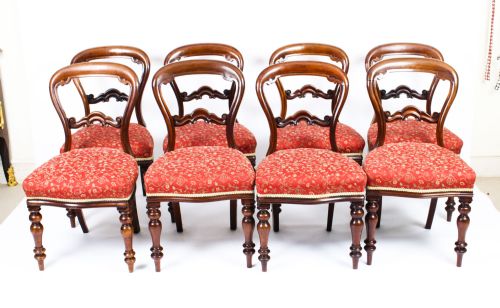 Antique Set 8 Victorian Mahogany Balloon Back Dining Chairs 19th Century
