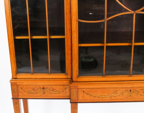 ANTIQUE SATINWOOD BREAKFRONT BOOKCASE DISPLAY CABINET EDWARDS ROBERTS 19TH C - ADDITIONAL PHOTO 4