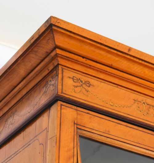 ANTIQUE SATINWOOD BREAKFRONT BOOKCASE DISPLAY CABINET EDWARDS ROBERTS 19TH C - ADDITIONAL PHOTO 5