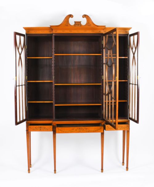 ANTIQUE SATINWOOD BREAKFRONT BOOKCASE DISPLAY CABINET EDWARDS ROBERTS 19TH C - ADDITIONAL PHOTO 9