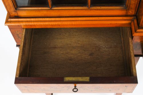 ANTIQUE SATINWOOD BREAKFRONT BOOKCASE DISPLAY CABINET EDWARDS ROBERTS 19TH C - ADDITIONAL PHOTO 11