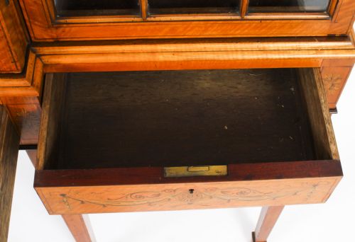 ANTIQUE SATINWOOD BREAKFRONT BOOKCASE DISPLAY CABINET EDWARDS ROBERTS 19TH C - ADDITIONAL PHOTO 14