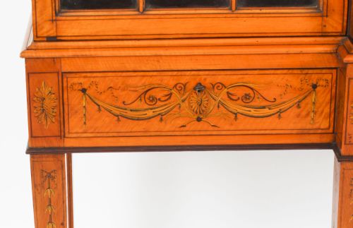 ANTIQUE SATINWOOD BREAKFRONT BOOKCASE DISPLAY CABINET EDWARDS ROBERTS 19TH C - ADDITIONAL PHOTO 15