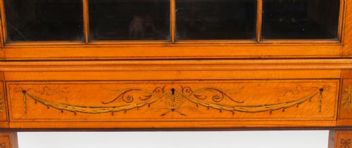 ANTIQUE SATINWOOD BREAKFRONT BOOKCASE DISPLAY CABINET EDWARDS ROBERTS 19TH C - ADDITIONAL PHOTO 16
