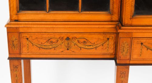 ANTIQUE SATINWOOD BREAKFRONT BOOKCASE DISPLAY CABINET EDWARDS ROBERTS 19TH C - ADDITIONAL PHOTO 17
