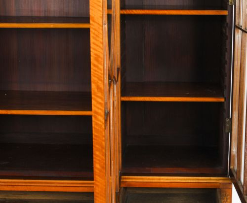 ANTIQUE SATINWOOD BREAKFRONT BOOKCASE DISPLAY CABINET EDWARDS ROBERTS 19TH C - ADDITIONAL PHOTO 23