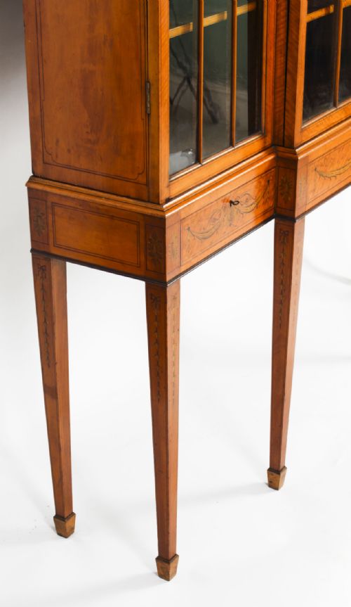 ANTIQUE SATINWOOD BREAKFRONT BOOKCASE DISPLAY CABINET EDWARDS ROBERTS 19TH C - ADDITIONAL PHOTO 24