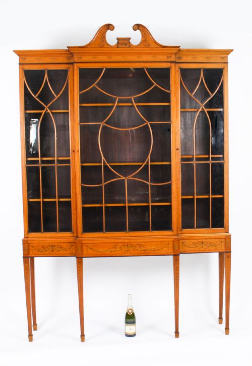 ANTIQUE SATINWOOD BREAKFRONT BOOKCASE DISPLAY CABINET EDWARDS ROBERTS 19TH C - ADDITIONAL PHOTO 25