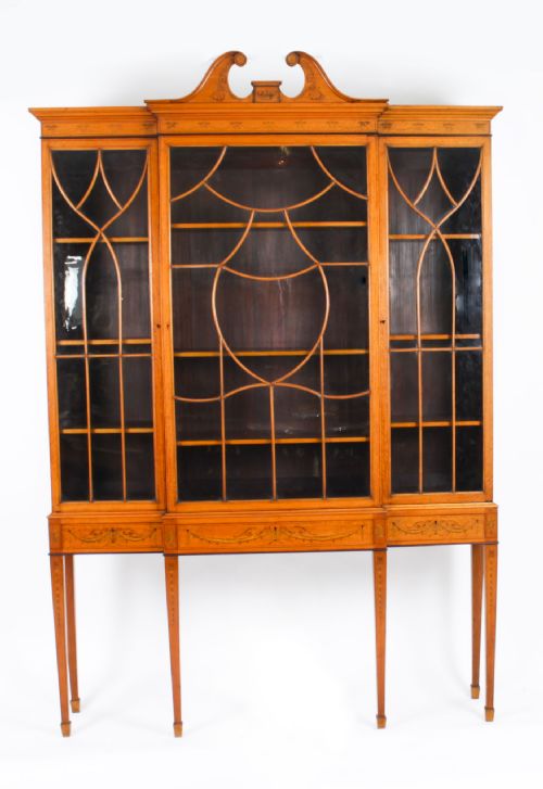 ANTIQUE SATINWOOD BREAKFRONT BOOKCASE DISPLAY CABINET EDWARDS ROBERTS 19TH C - ADDITIONAL PHOTO 26