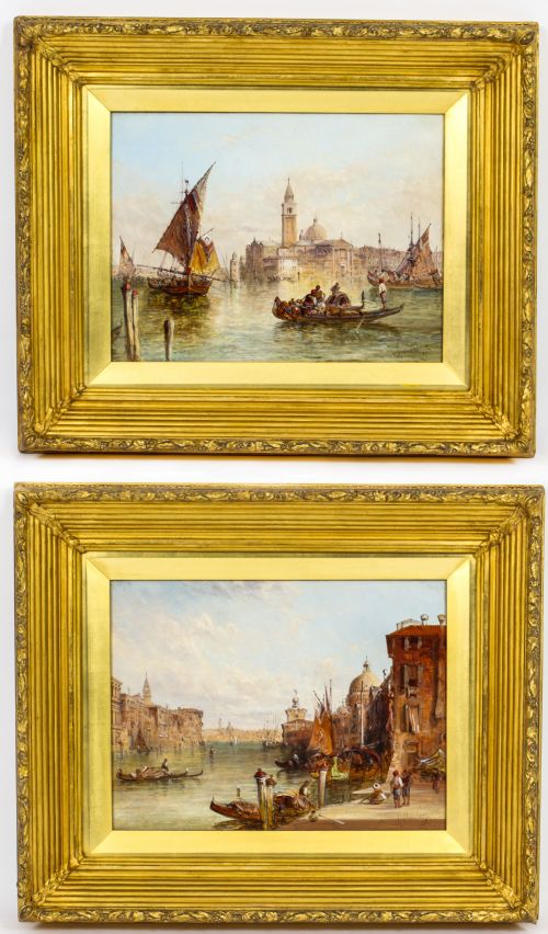 Pair Oil Paintings San Marco & Santa Maria Venice Alfred Pollentine 19th C
