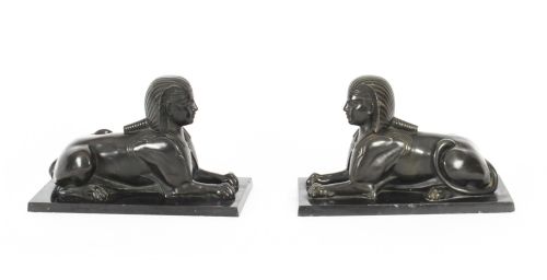 Antique Pair of French Bronzes Rfecumbent Sphinxes C1860 19th C
