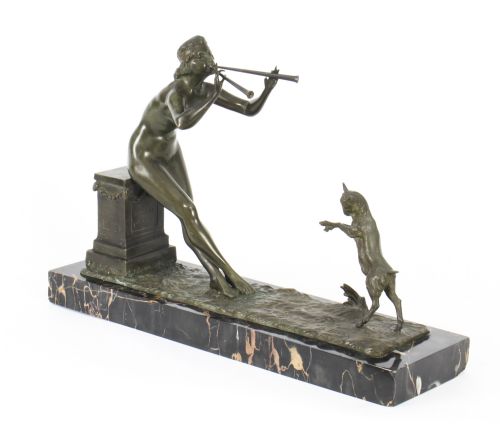 Antique Art Deco Bronze Figure of Maiden & Lamb by Henri. Fuere C1920
