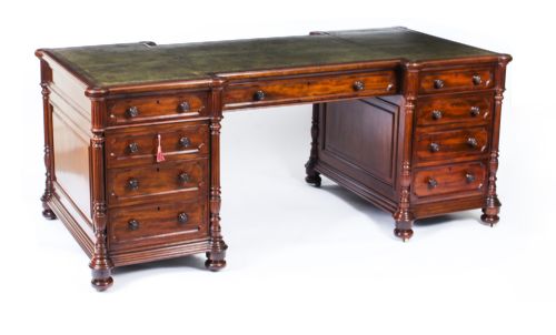 Antique Victorian 6ft Flame Mahogany Partners Pedestal Desk 19th C
